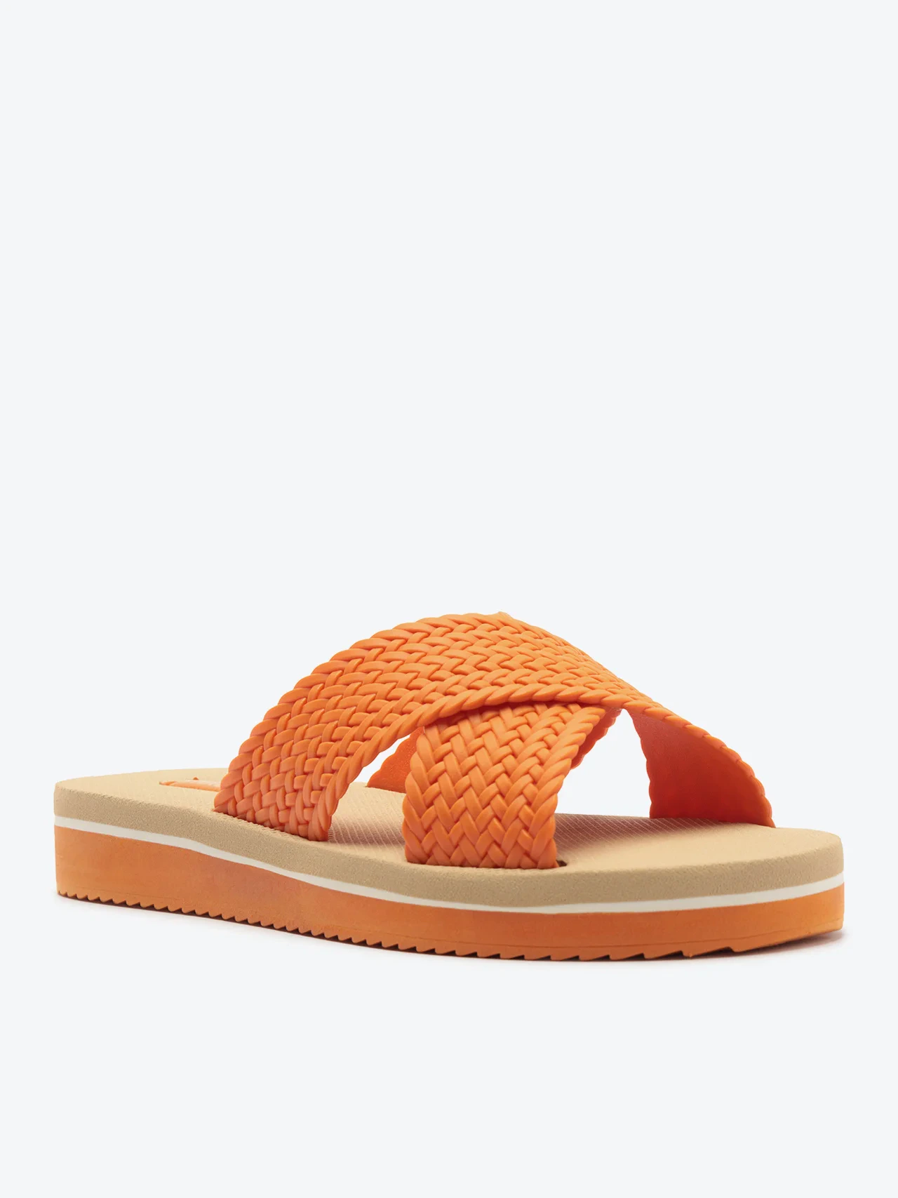 Papete Tiras Cruzadas Injetada Tressê Laranja