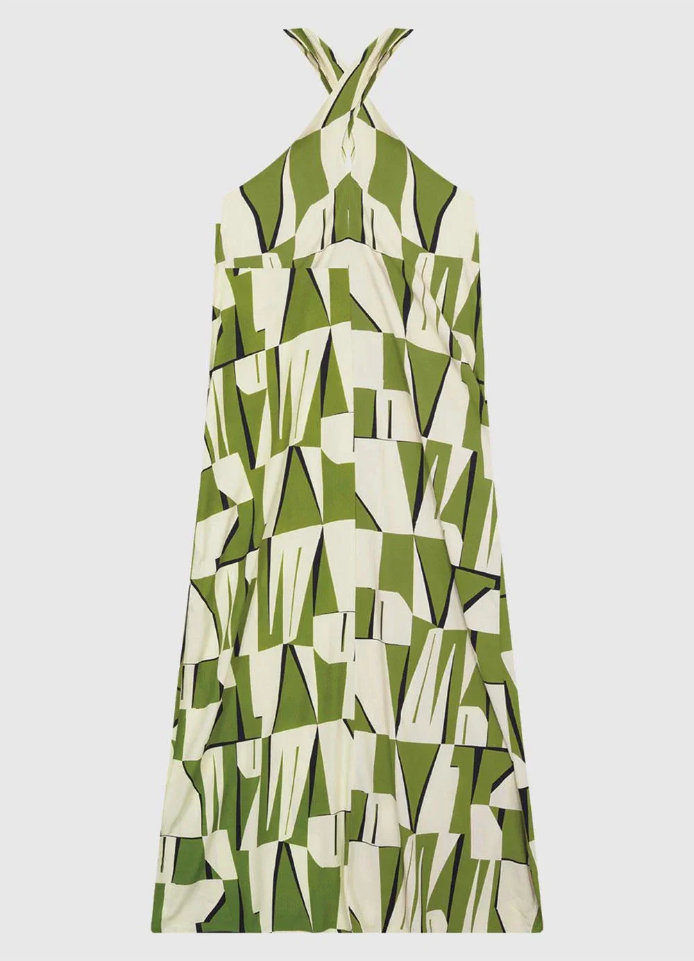 Enfim - Vestido Longo Transpassado Geométrico Verde