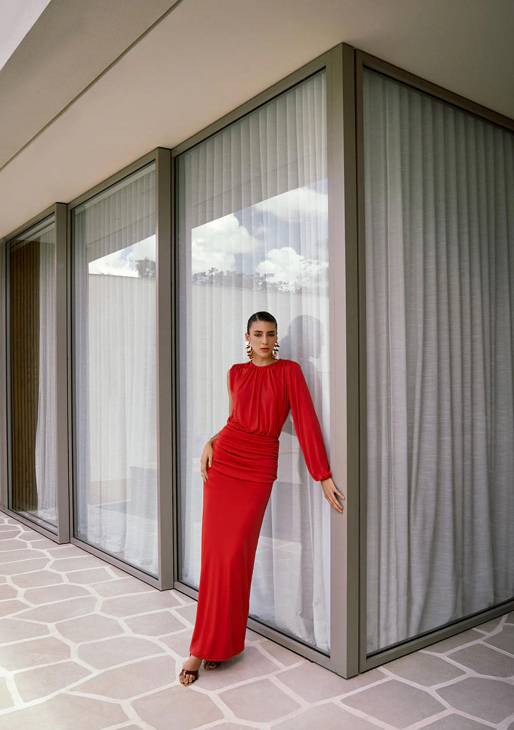 Vestido Longo Ajustado Rubra Vermelho