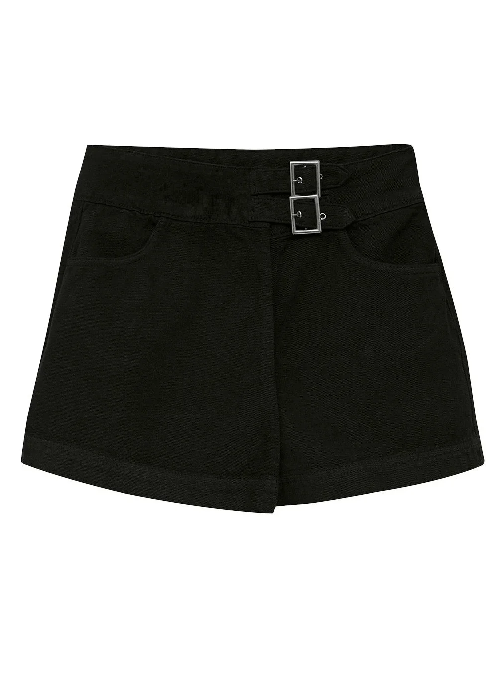 Enfim - Shorts Saia Evasê em Sarja Preto