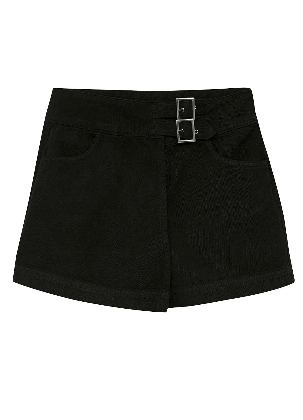 Enfim - Shorts Saia Evasê em Sarja Preto