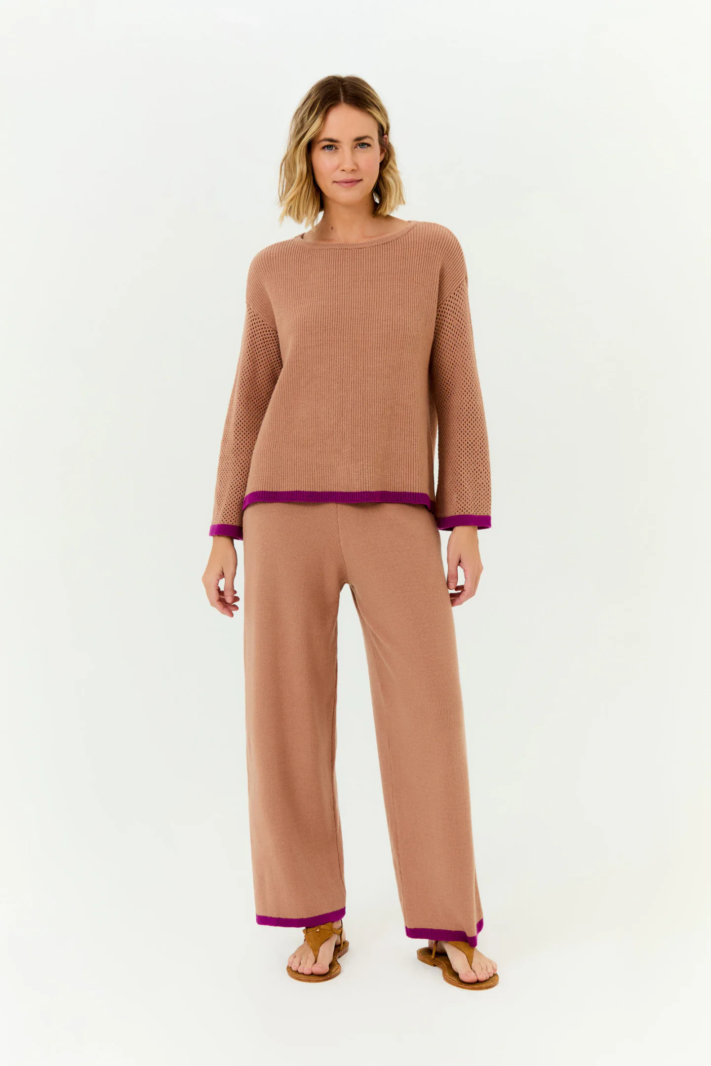 Calça Tricot Canelada Com Viés