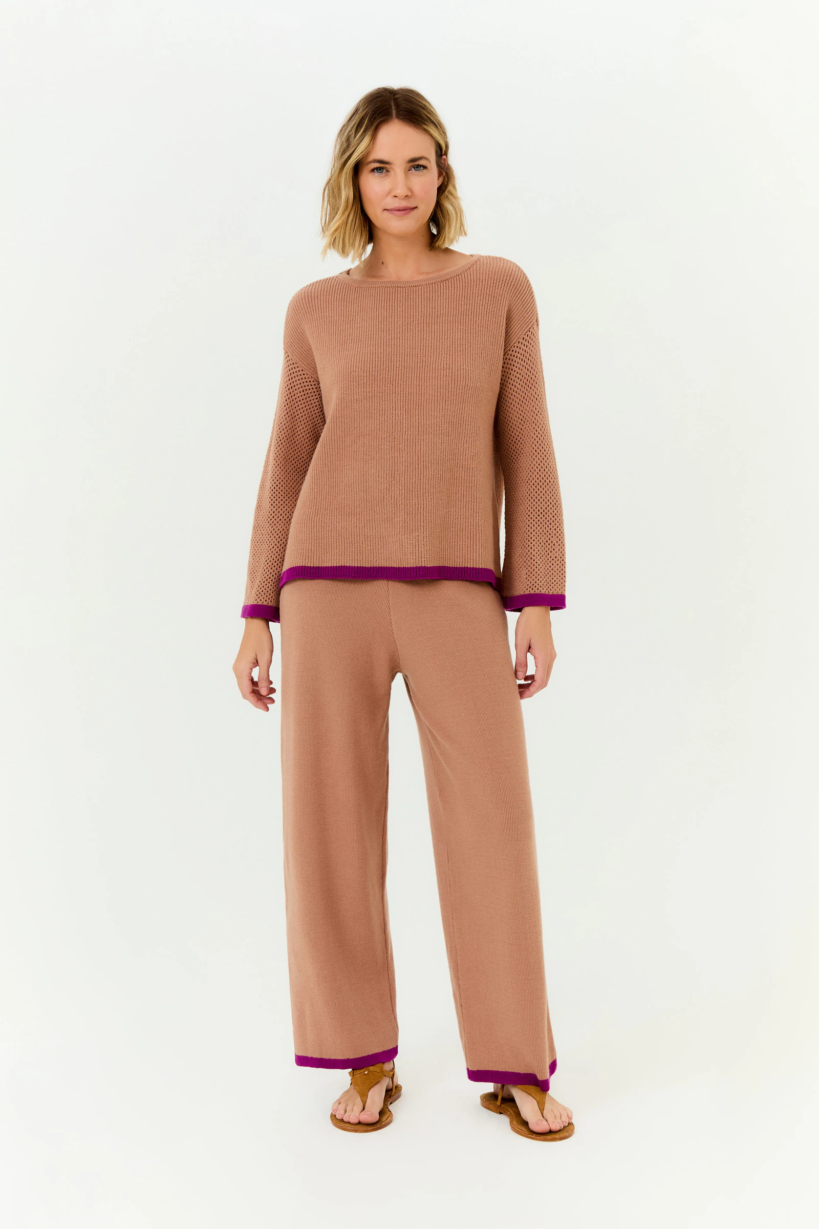 Calça Tricot Canelada Com Viés