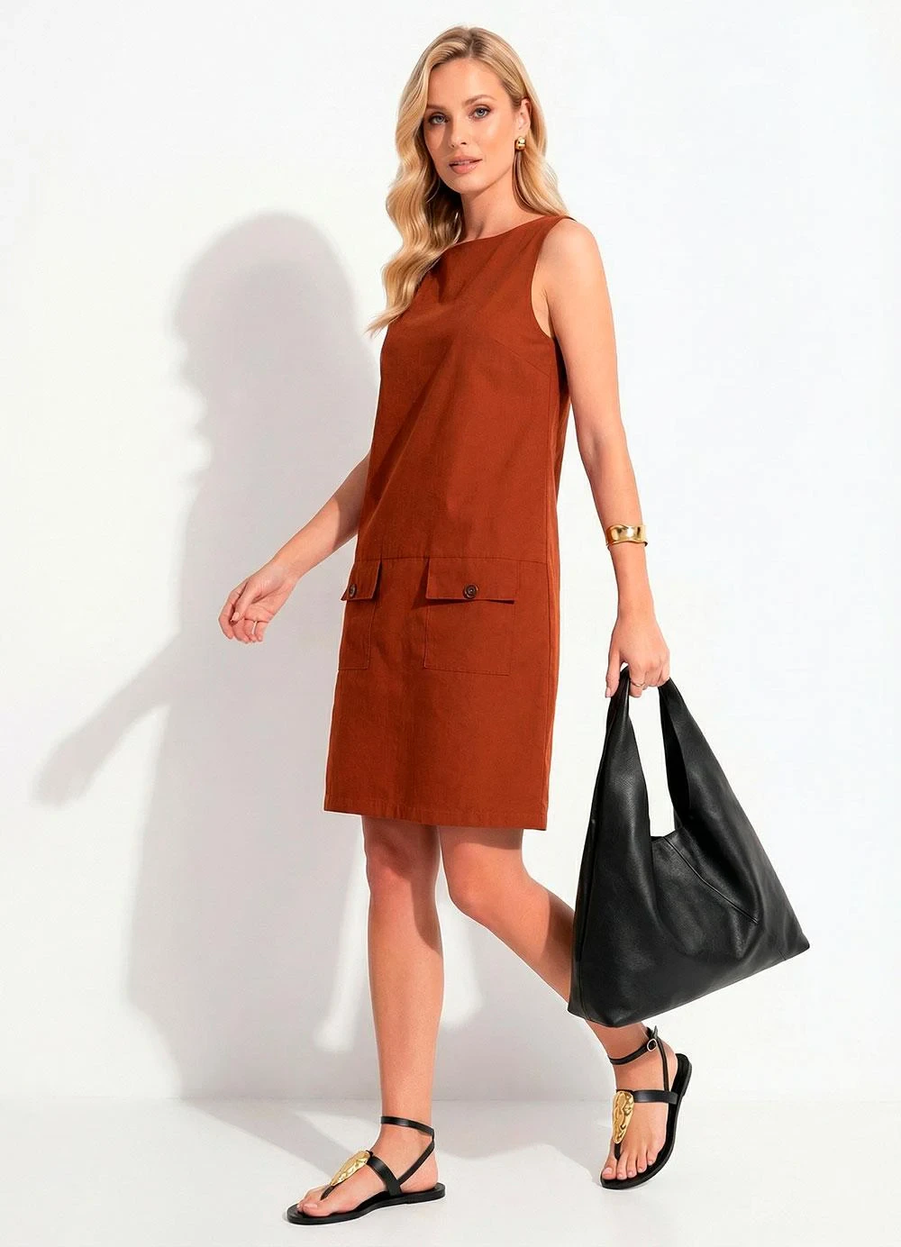 Quintess - Vestido Marrom Claro em Nylon Suede