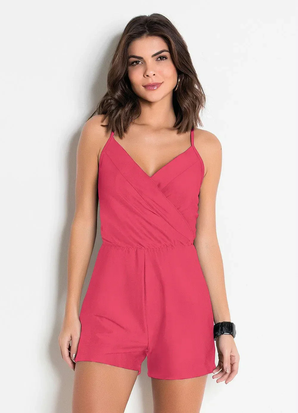 Moda Pop - Macaquinho Rosa Transpassado com Reguladores