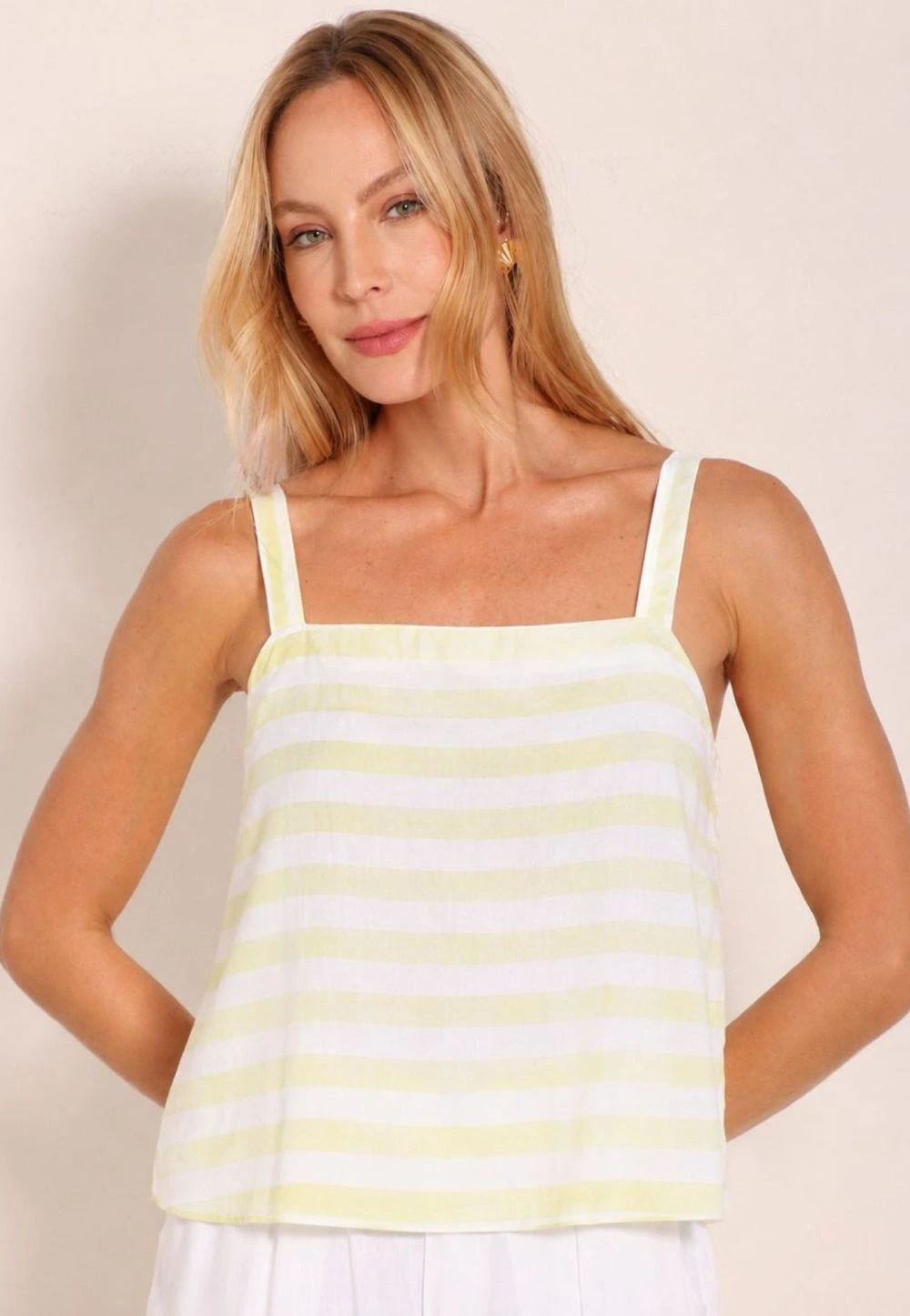 Cropped Viscose Com Alcinhas Listrado Amarelo Maxi