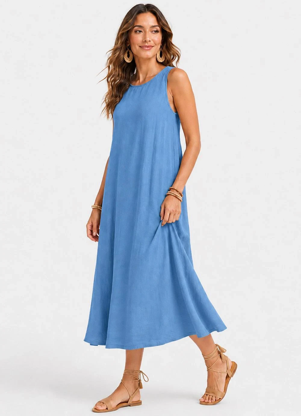 Rovitex - Vestido Midi Feminino Viscose com Bolsos Azul
