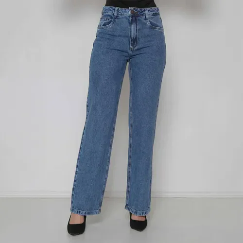 Calça Feminina Jeans Wide Leg Sequinha S/ Lycra