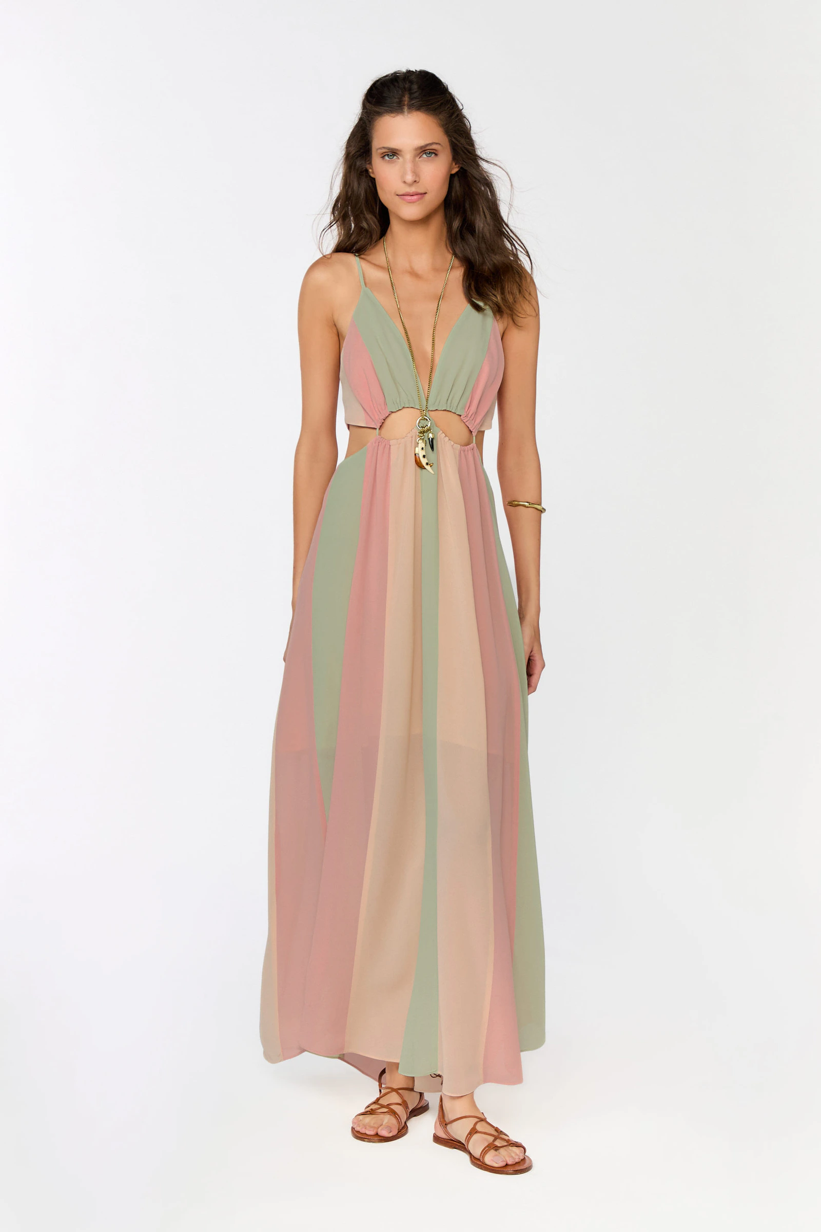 Vestido Midi Vazados Tricolor