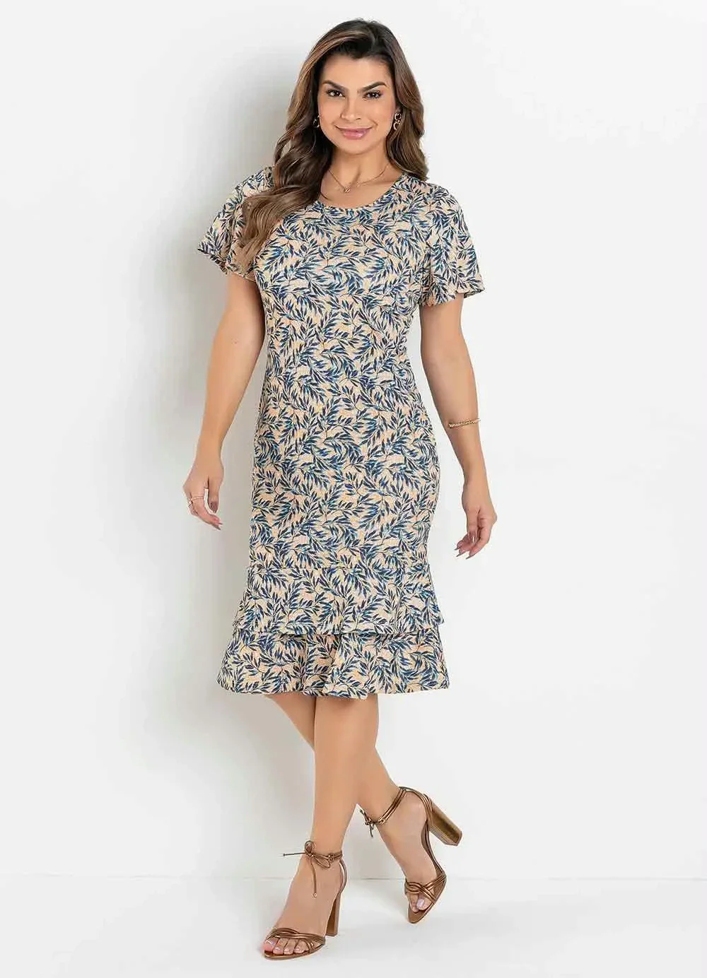 Rosalie - Vestido Justo Folhagem Amarela