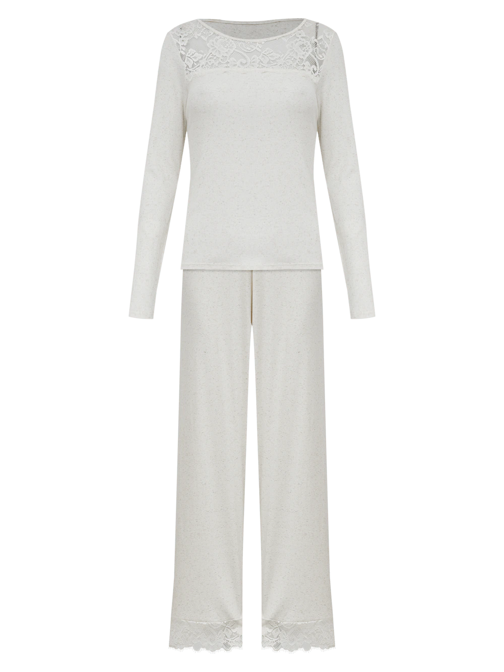 Pijama Longo Ribana Renda Madalena Creme