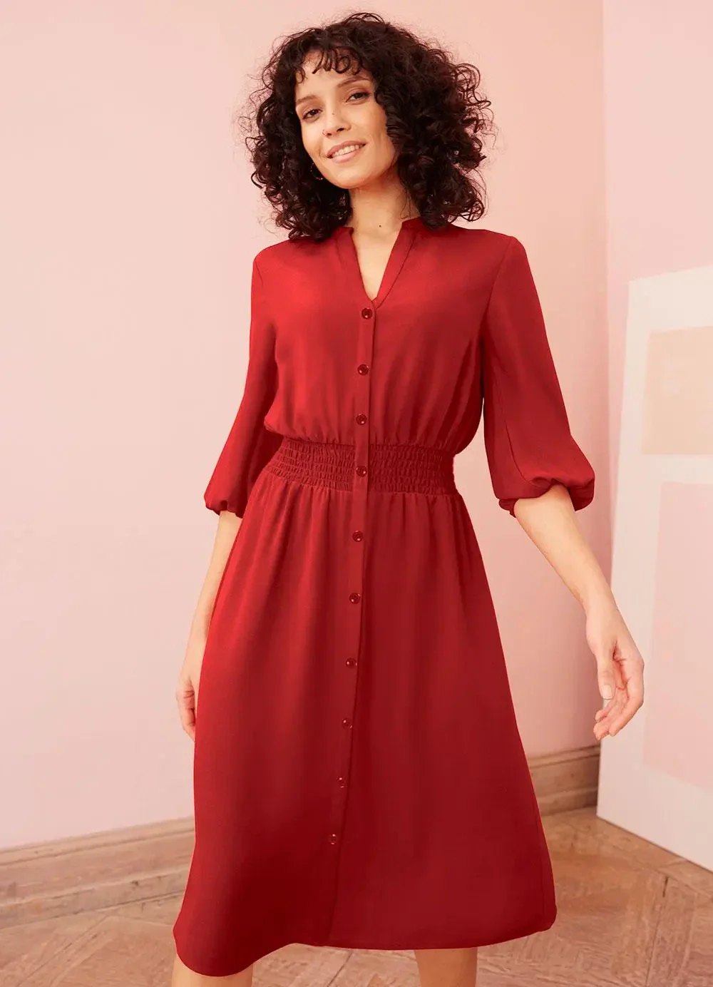 bonprix - Vestido Vermelho em Viscose Plana