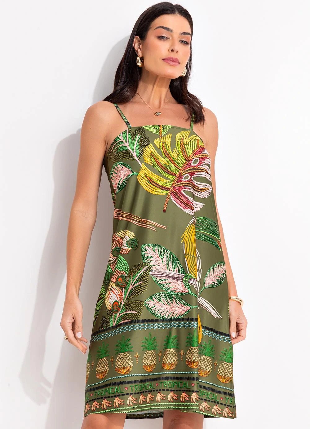 Quintess - Vestido Barrado Verde em Malha Fria