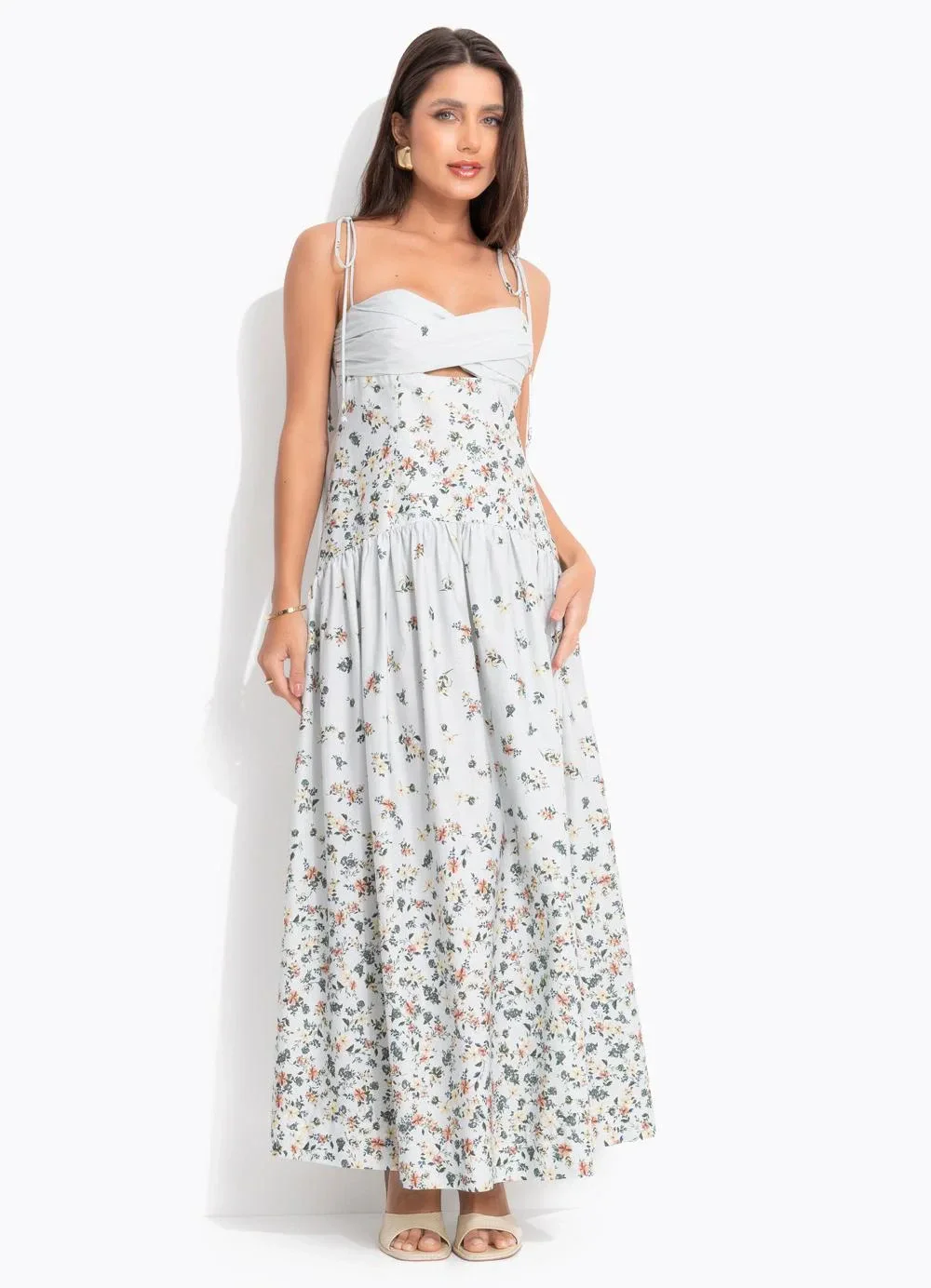Farm - Vestido Cropped Floral do Campo Azul