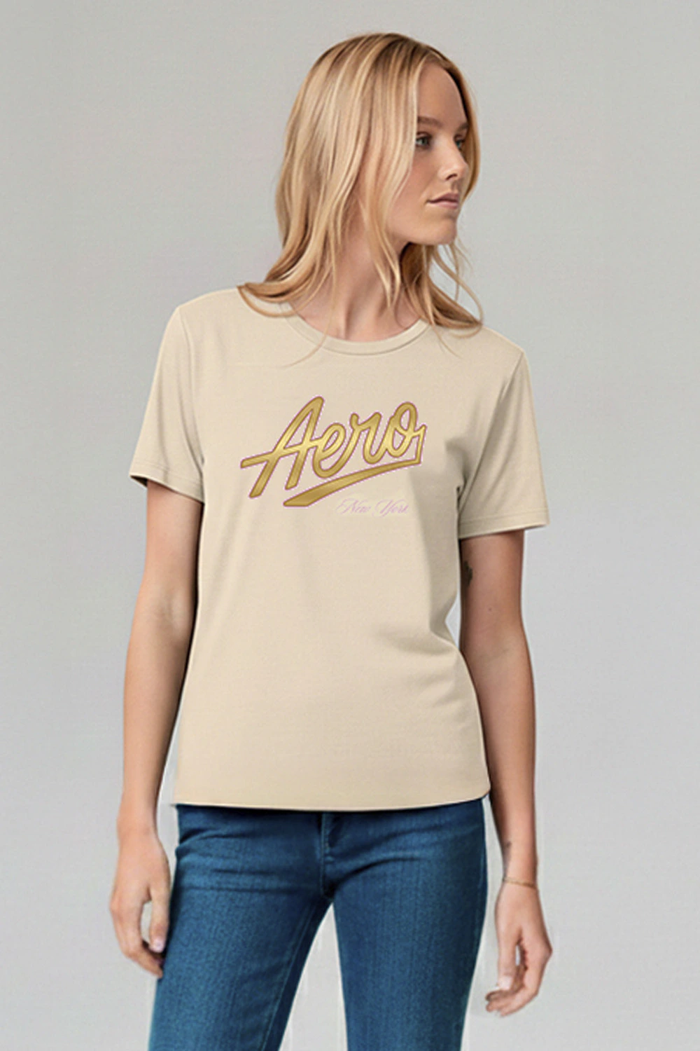 Camiseta Manga Curta Feminina Silkada Aeropostale - Creme