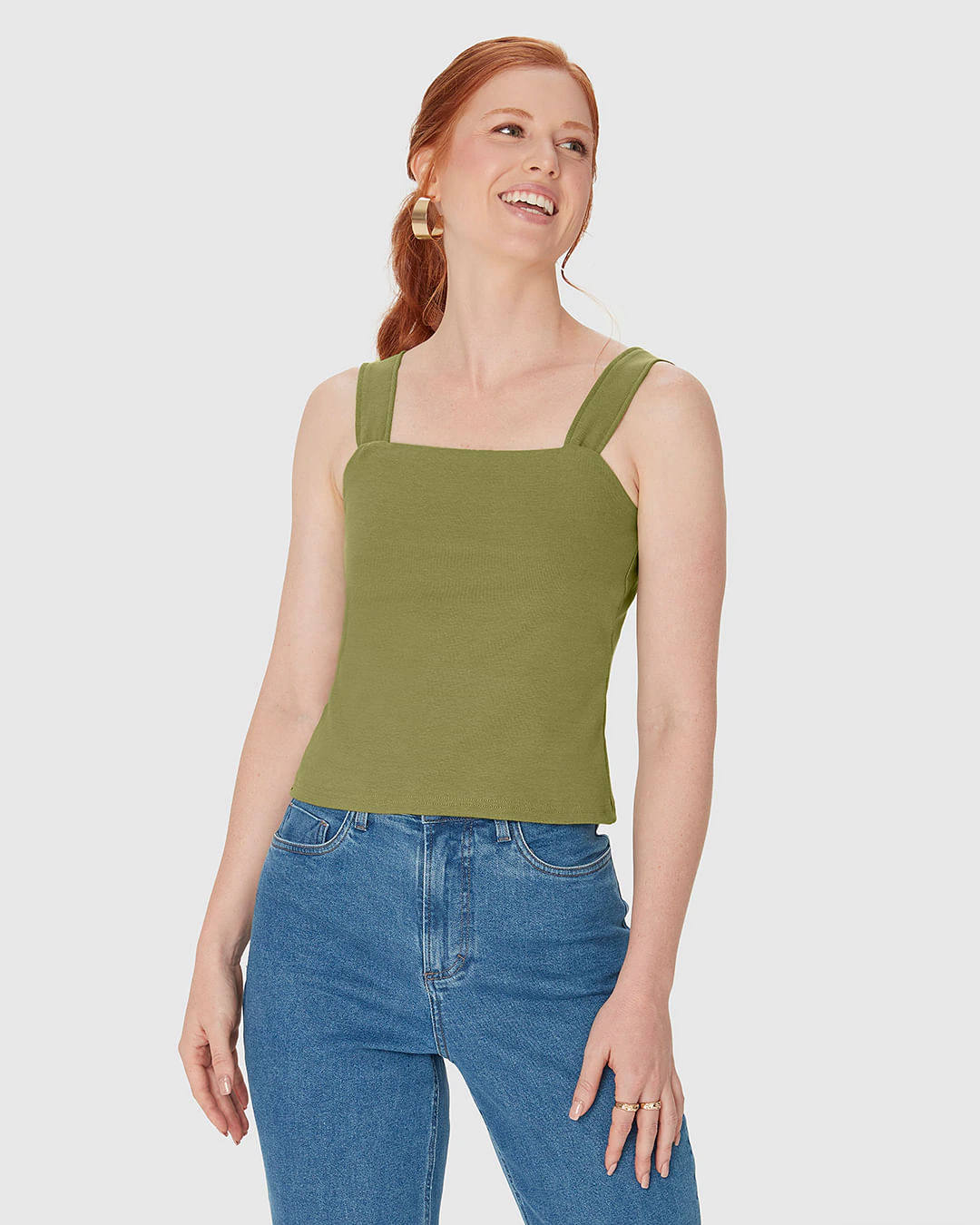 Regata Cropped Feminina Decote Quadrado Em Algodão