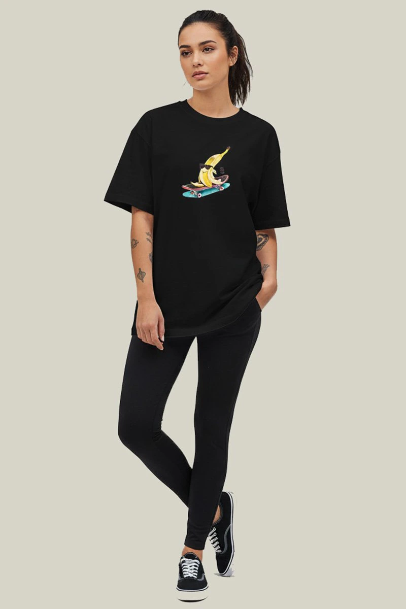 Camiseta Oversized Feminina Preta Algodão Prime Radical Banana WSS