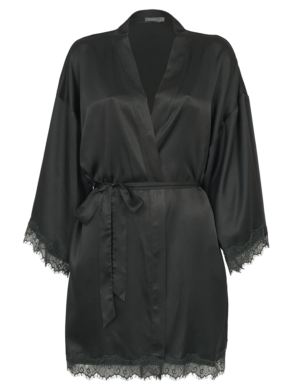 Robe Manga Curta Cetim Renda Angelina Verde Nori