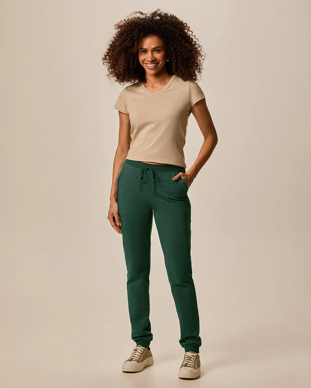Calça Básica Feminina Jogger Bolso Faca Em Moletom Stretch Flanelado