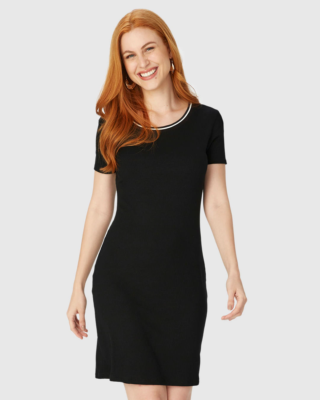 Vestido Básico Feminino Decote Retilínea Em Malha Viscose Canelada