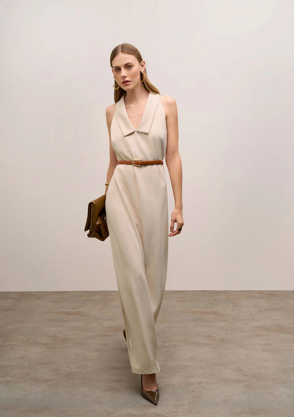 Vestido Iódice Solto Decote V Sem Manga Longo Off White