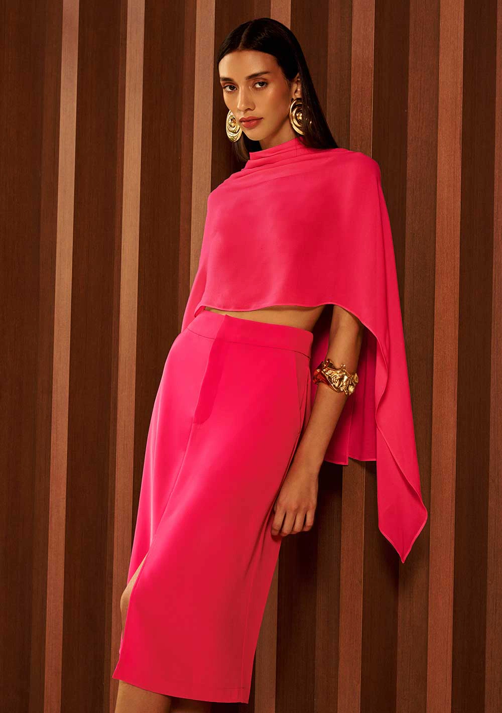 Saia Iódice Reta Alta Midi Rosa