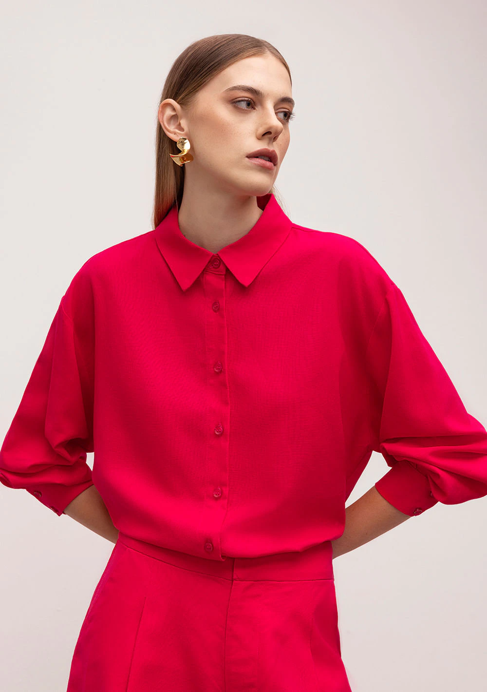 Camisa Iódice Manga Longa Ombro Deslocado Rosa