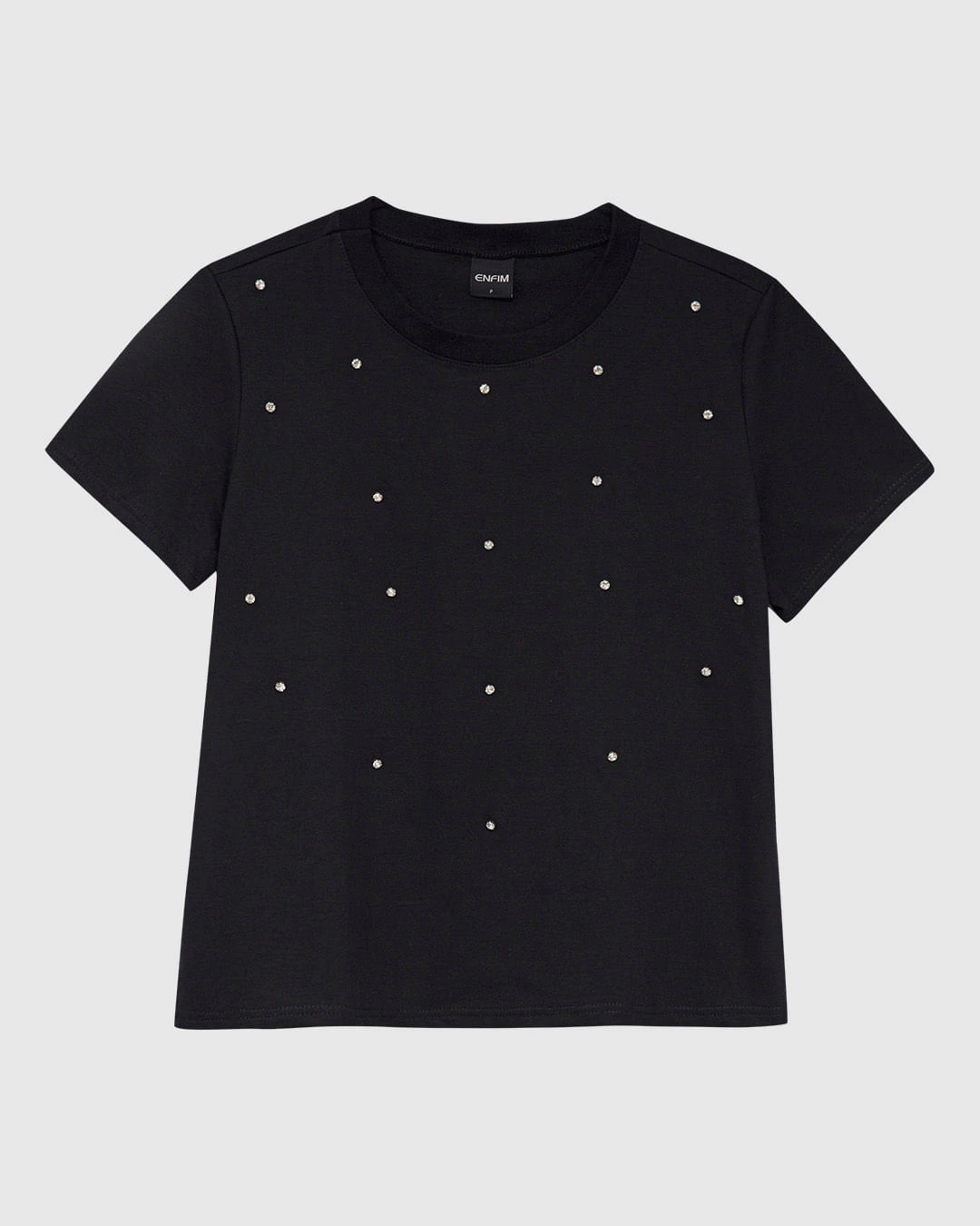 Camiseta Feminina Slim Aplicação De Rebites Em Algodão - ENFIM