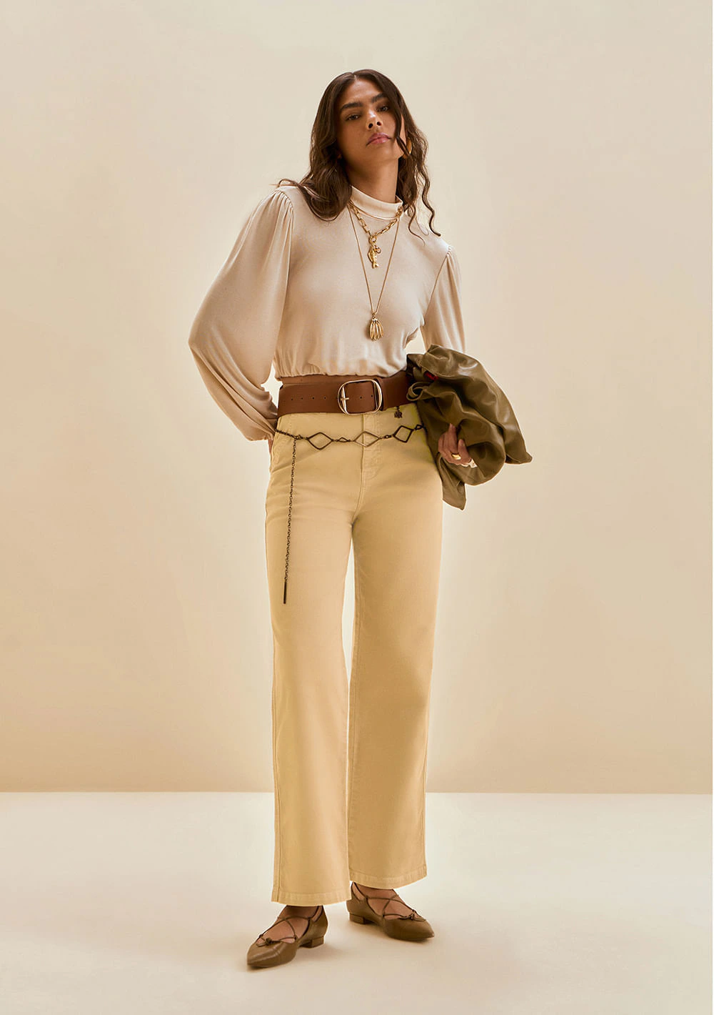 Calça Morena Rosa Wide Alta Amarelo