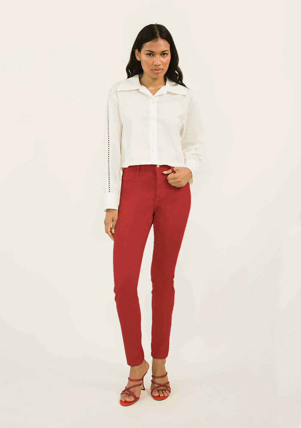 Calça Zinco Skinny Cós Alto Color Vermelho