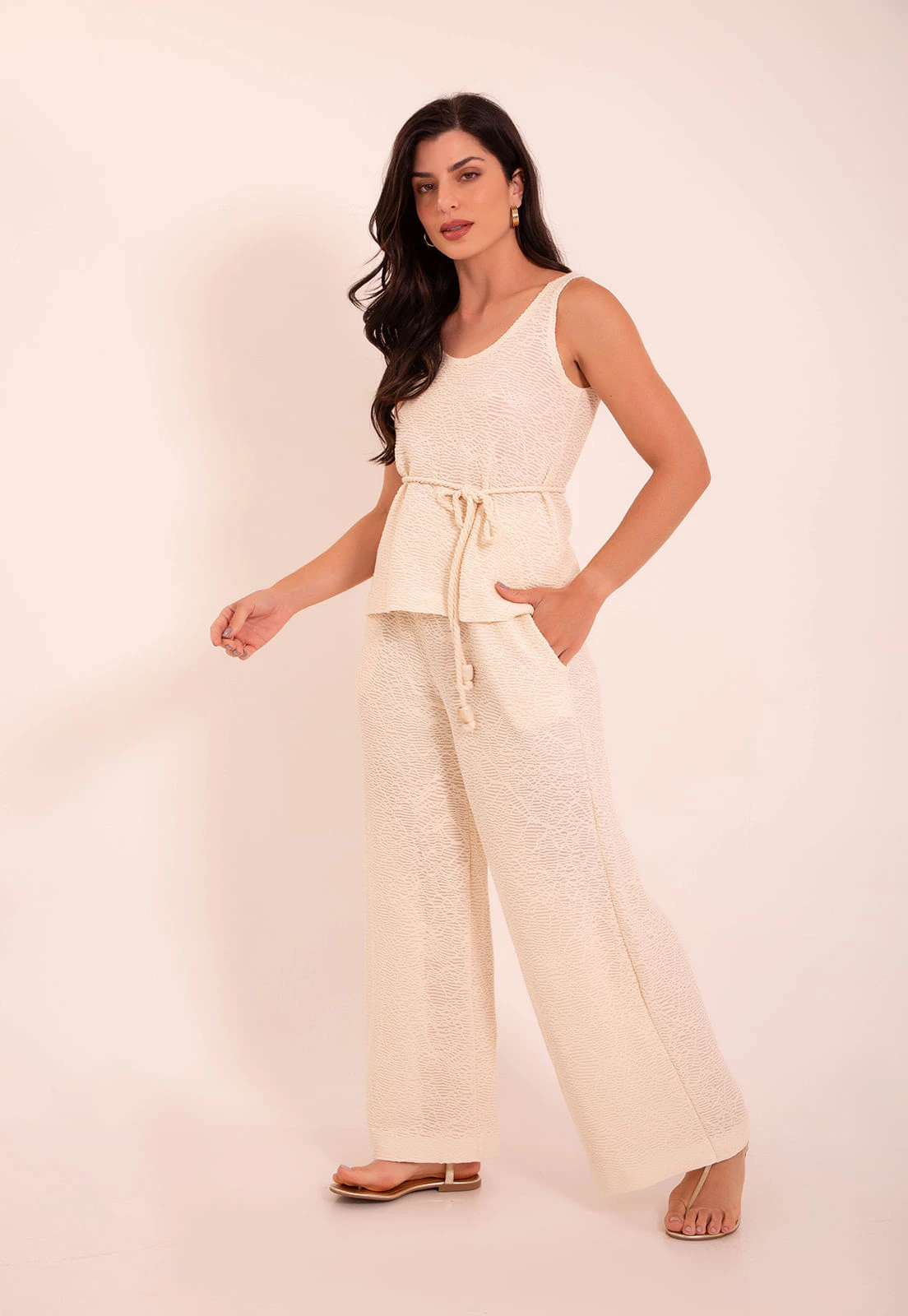 Conjunto de Regata Tricot Botanic e Calça Tricot Botanic Pantalona