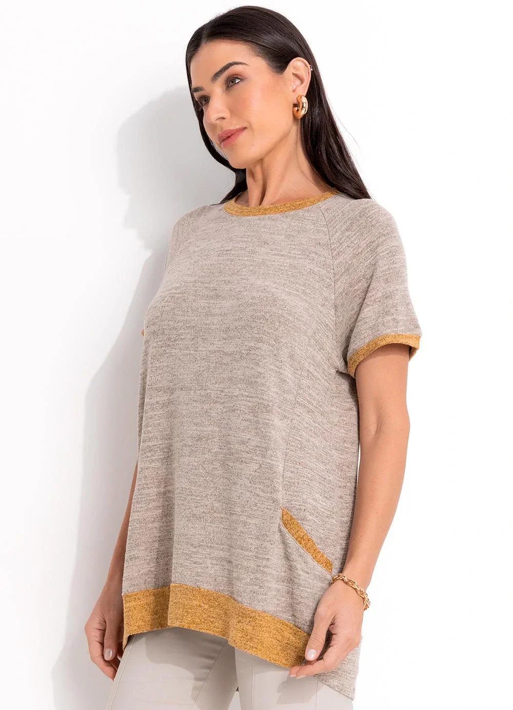 Quintess - Blusa Areia em Malha Tricô