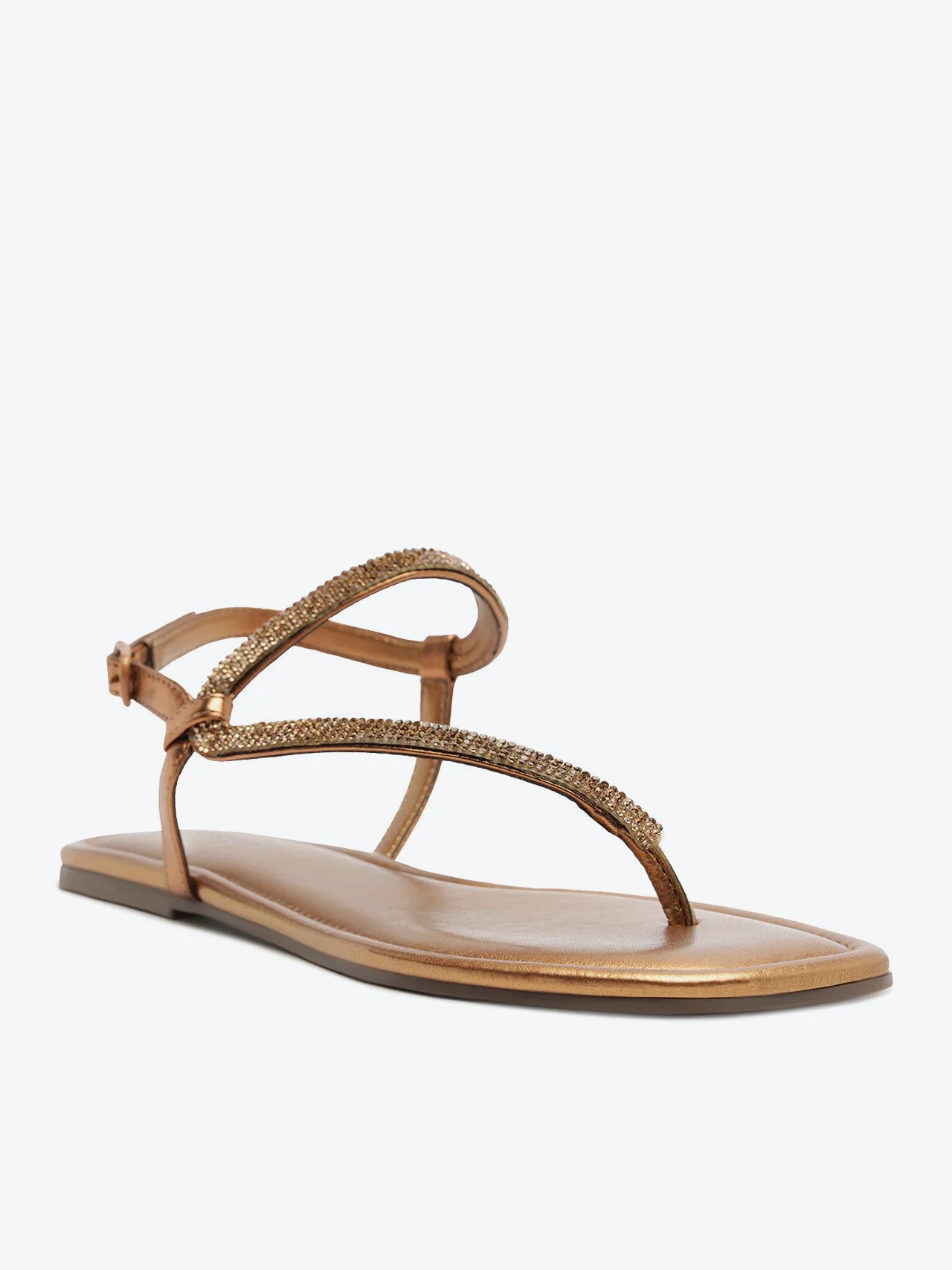 Sandália Rasteira Tira Assimétrica Glam Bronze