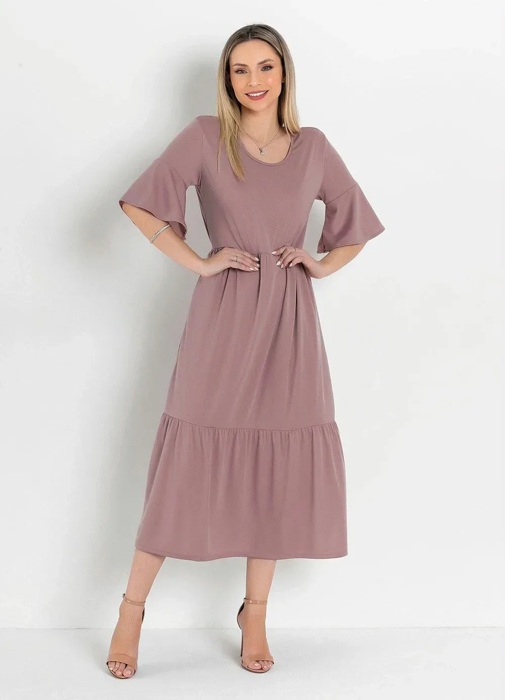 Rosalie - Vestido com Franzido Nude