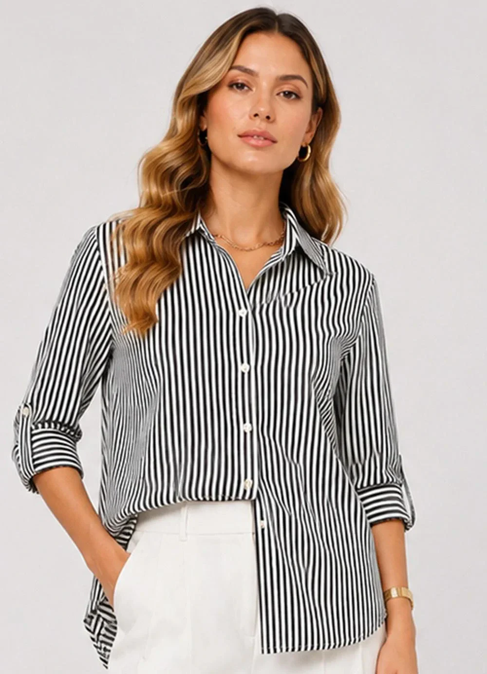 Rovitex - Camisa Feminina Alongada em Viscose Azul