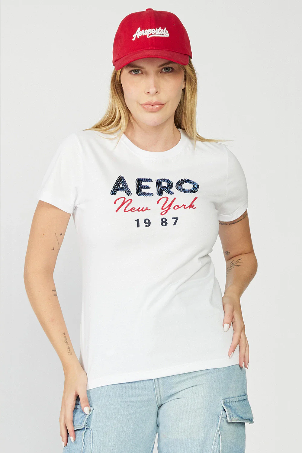 Camiseta Manga Curta Feminina Bordada Aeropostale - Branco