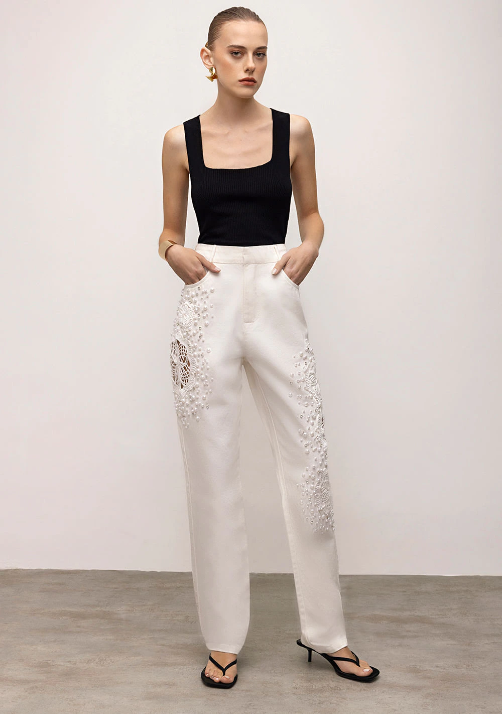 Calça Iódice Slim Cós Alto Alfaiataria Off White