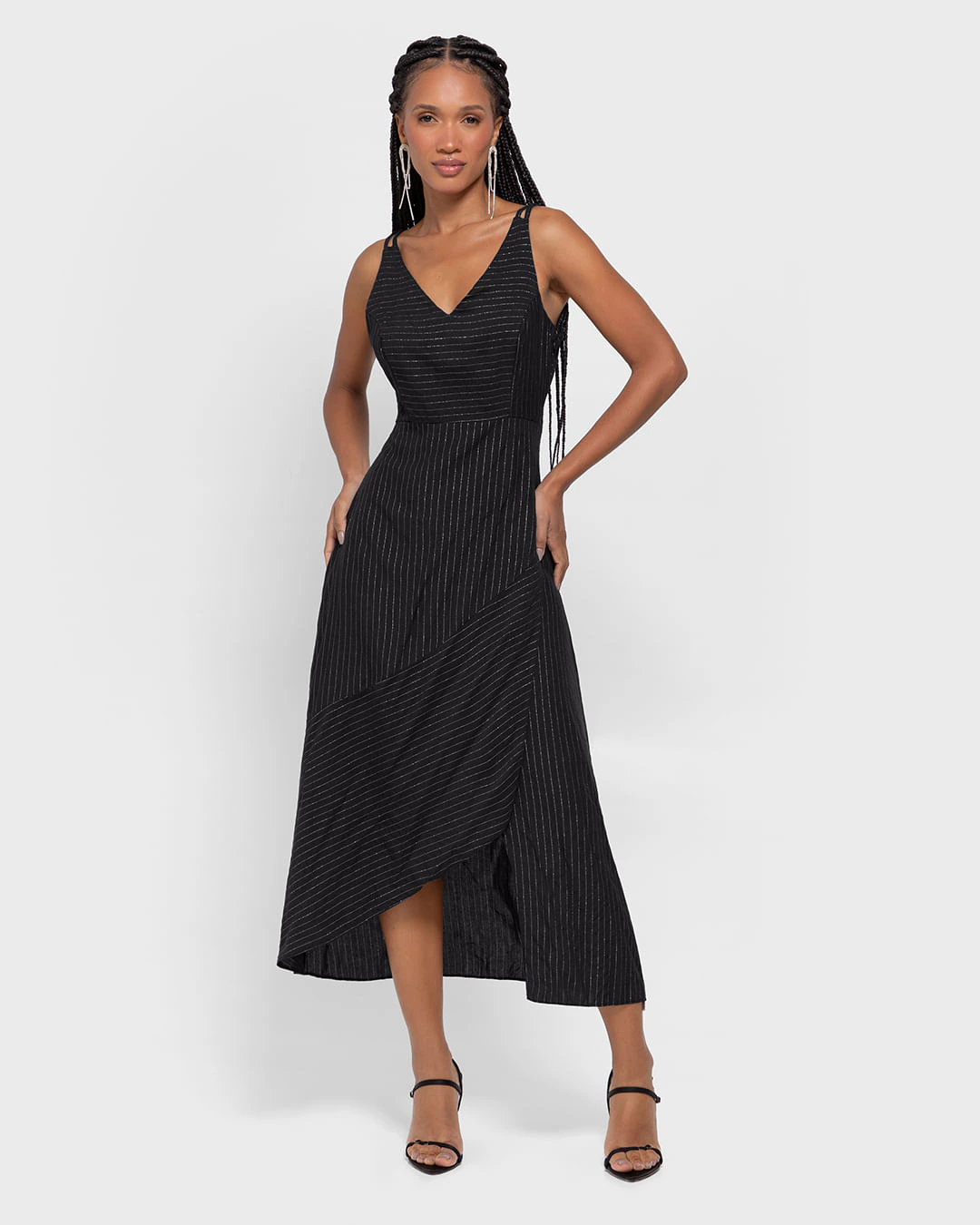 Vestido Midi Feminino Assimétrico Em Viscose Lurex - ENFIM
