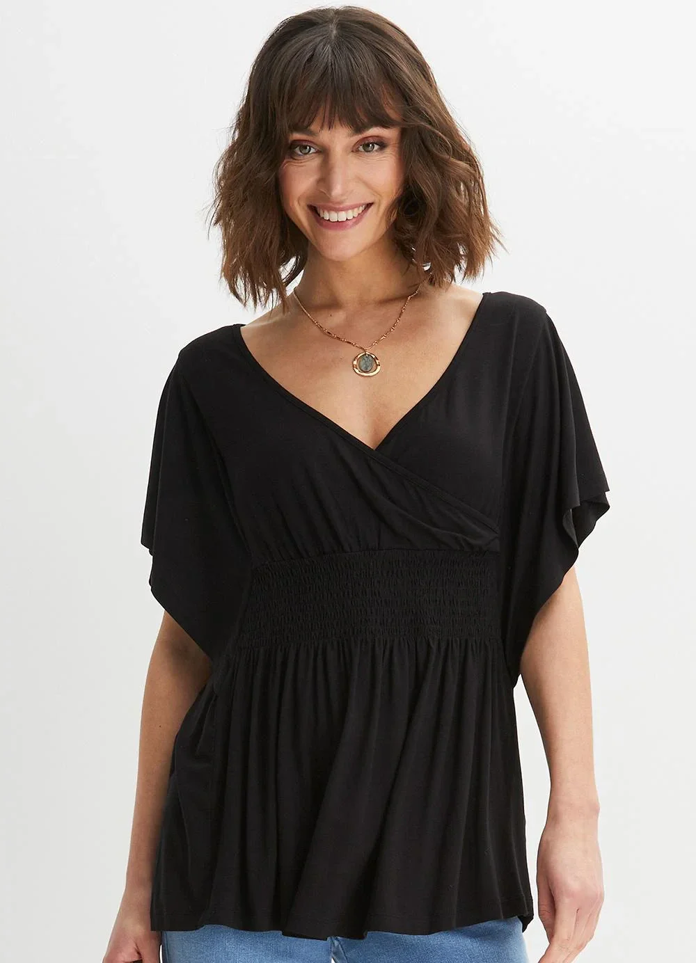 bonprix - Blusa Preta em Malha de Viscose