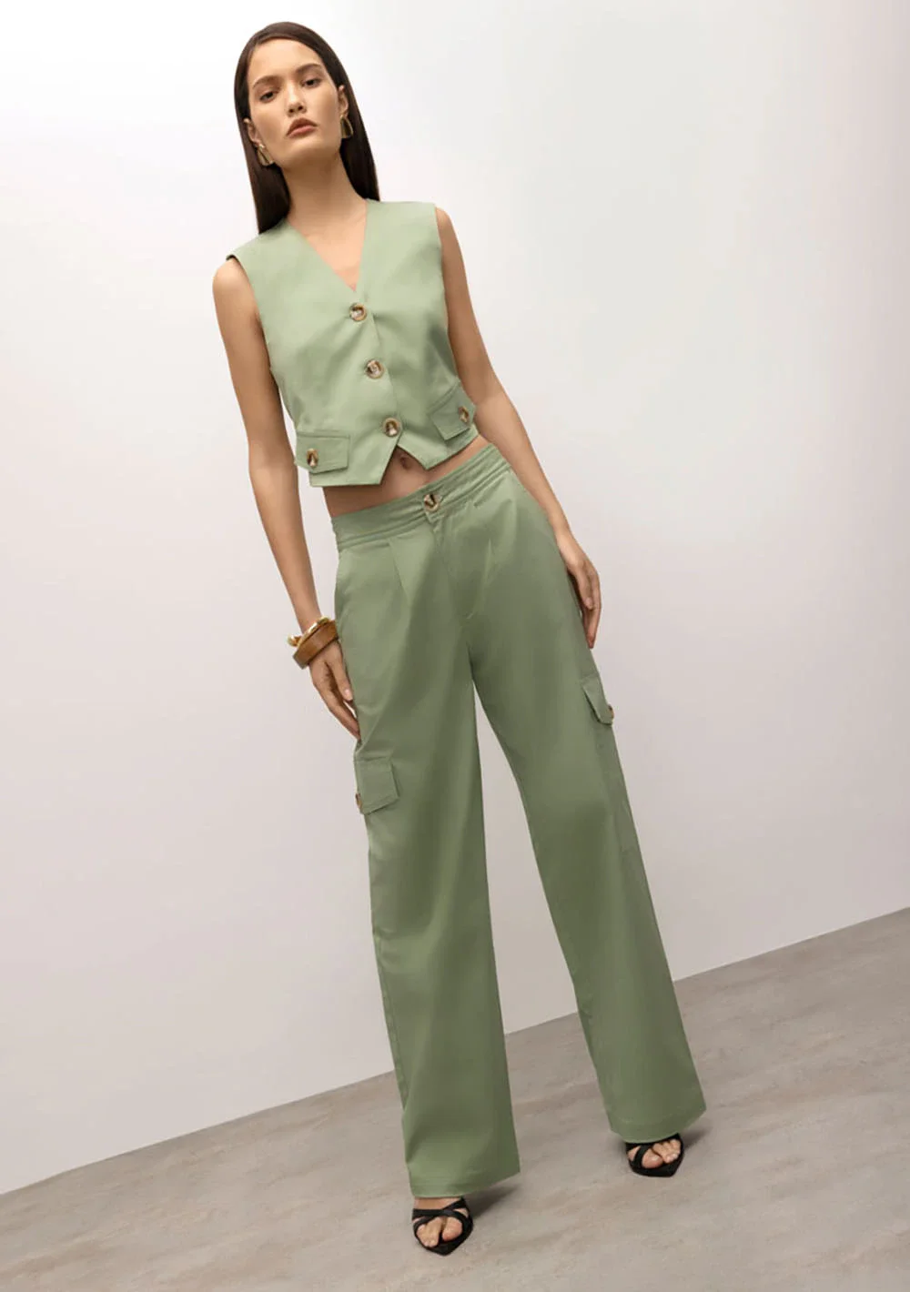 Calça Iódice Cargo Cós Intermediário Com Bolso Verde