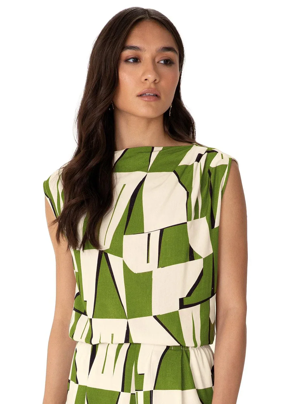 Enfim - Blusa Reta em Viscose Geométrica Verde