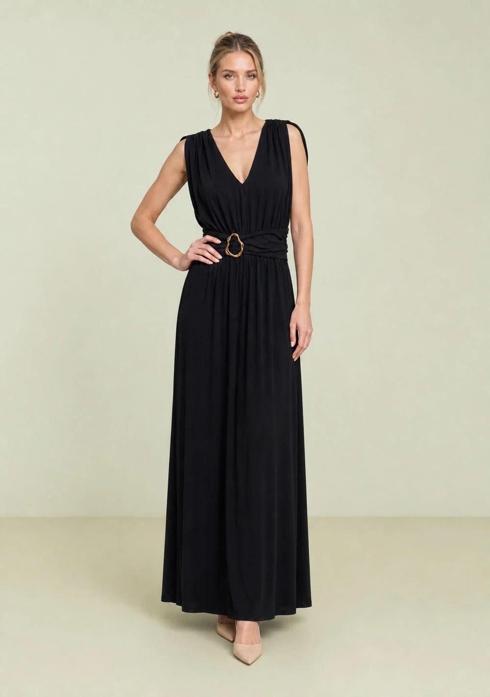 Vestido Maria.Valentina Ajustado Decote V Sem Manga Longo Preto