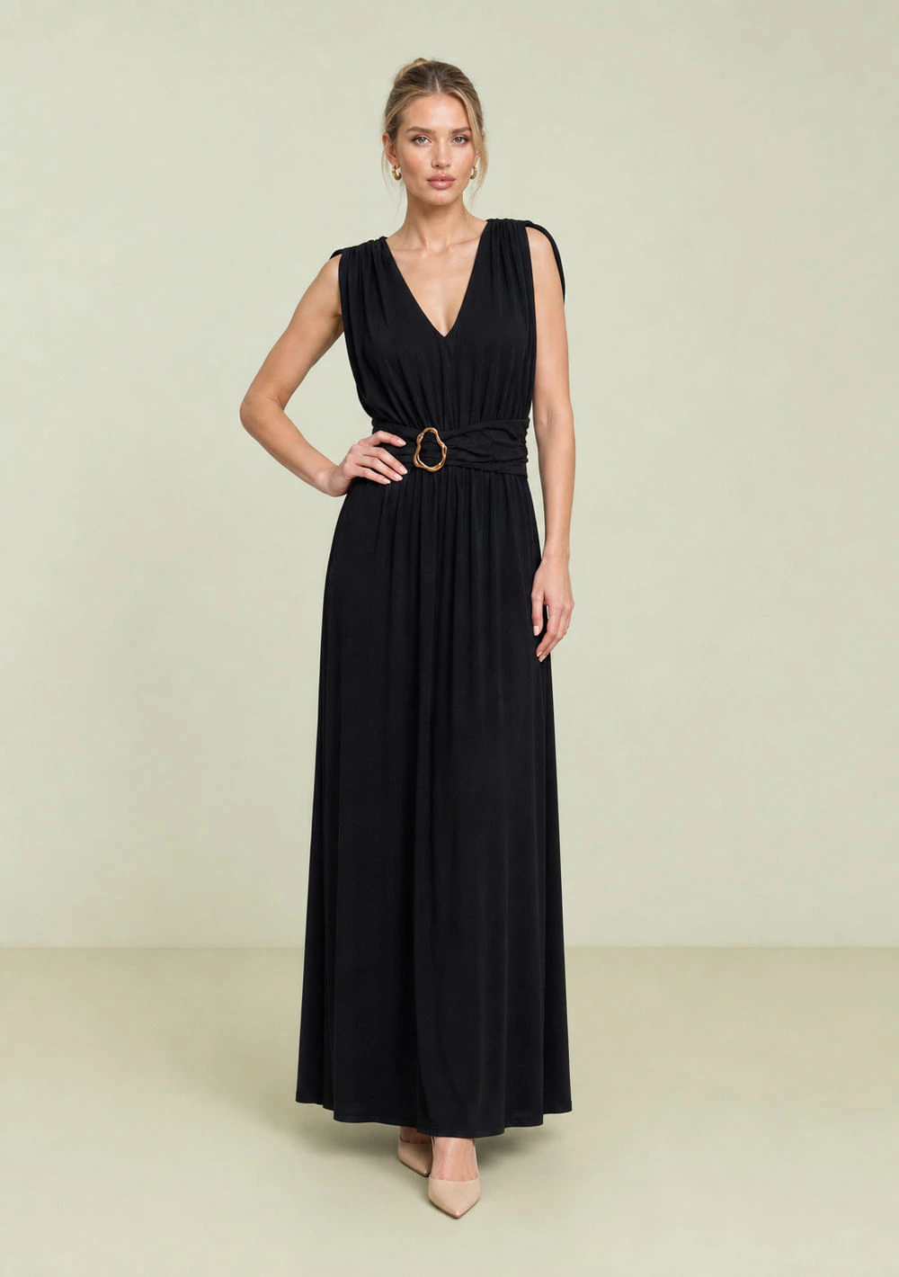 Vestido Maria.Valentina Ajustado Decote V Sem Manga Longo Preto