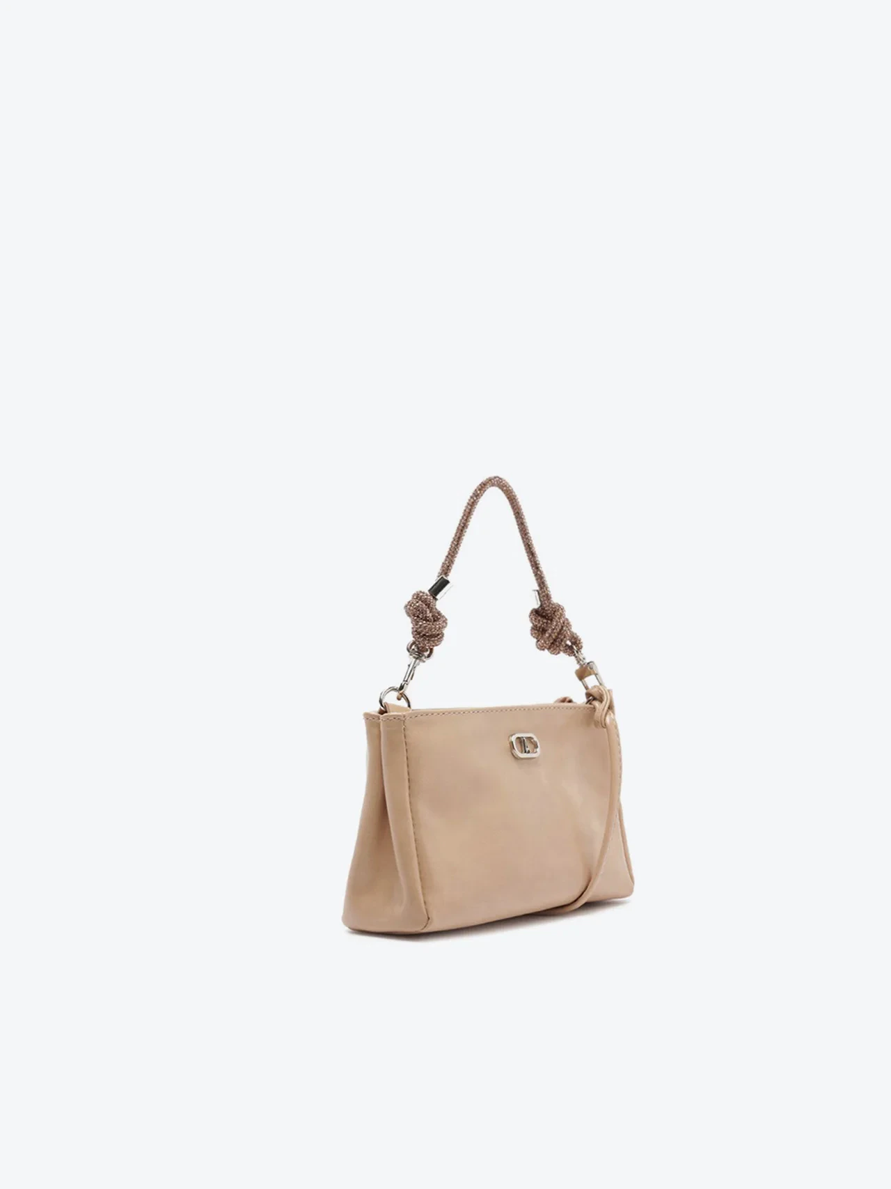 Bolsa Tiracolo Pequena Alça Strass Bege