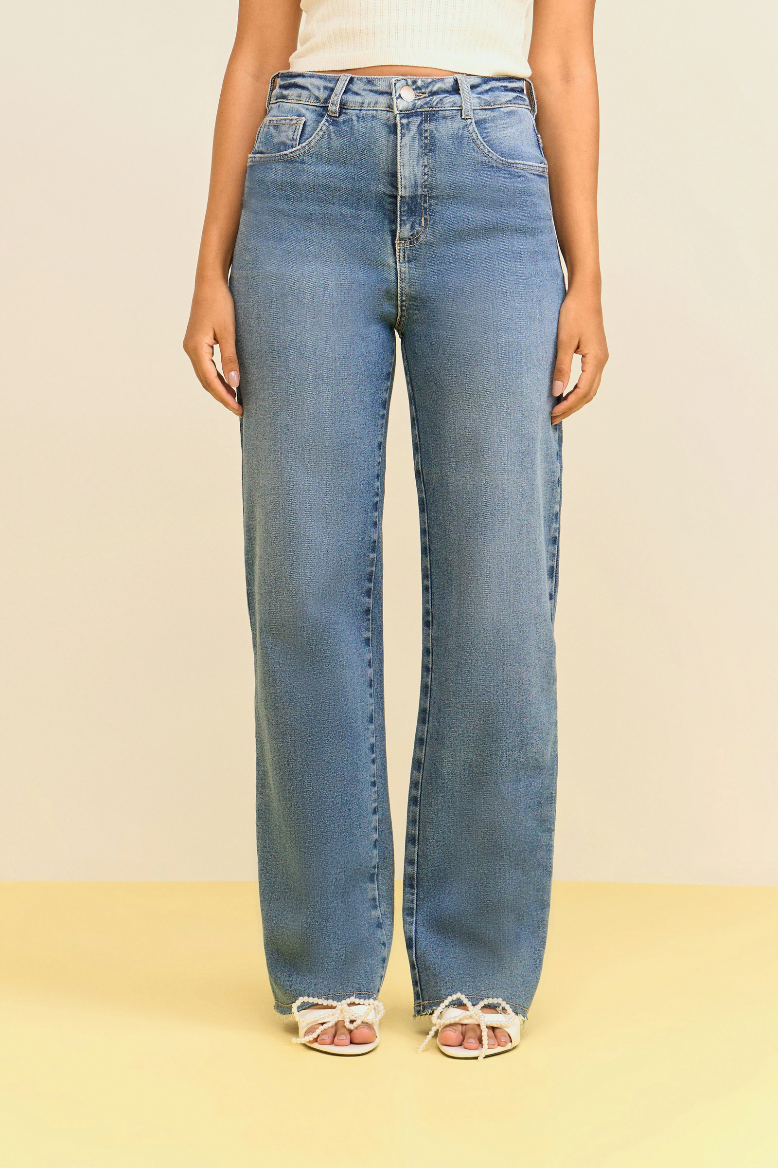 Calça Zinco Reta Alta Azul