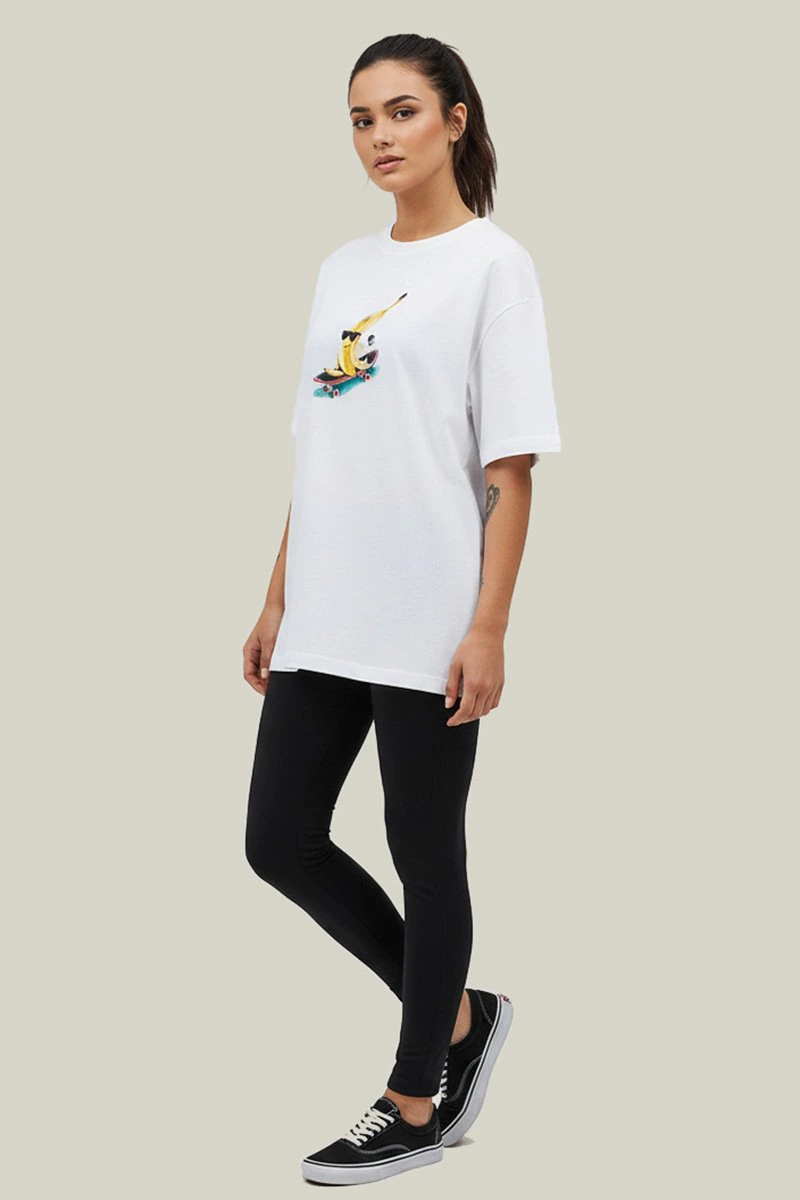 Camiseta Oversized Feminina Branca Algodão Prime Radical Banana WSS Branco