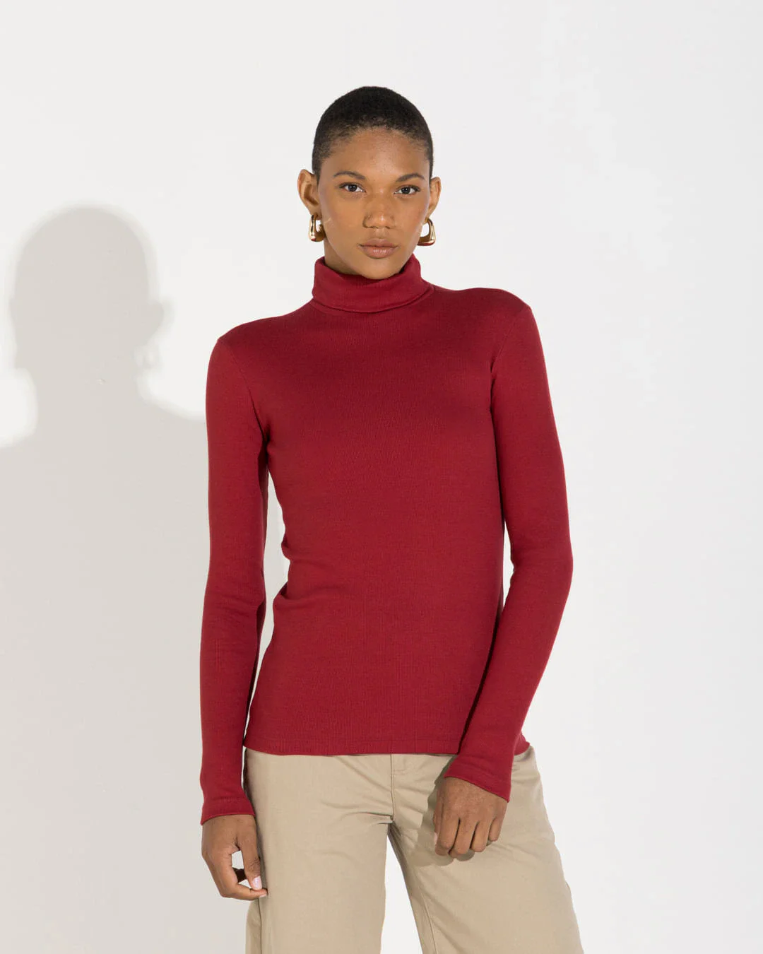 Blusa Canelado Algodão Gola Rolê Feminina