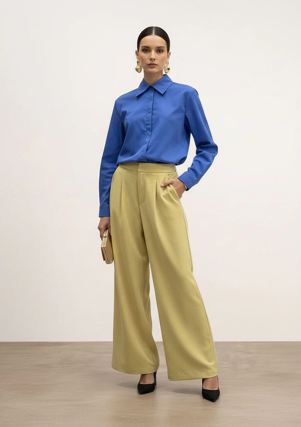 Calça Wide Alta Amarelo