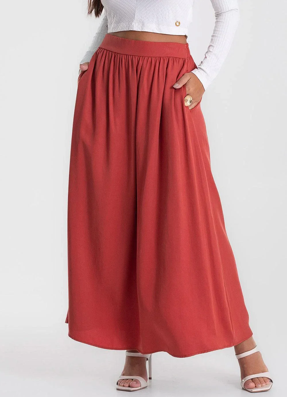 Endless - Saia Midi Tencel Twill Feminina Marrom