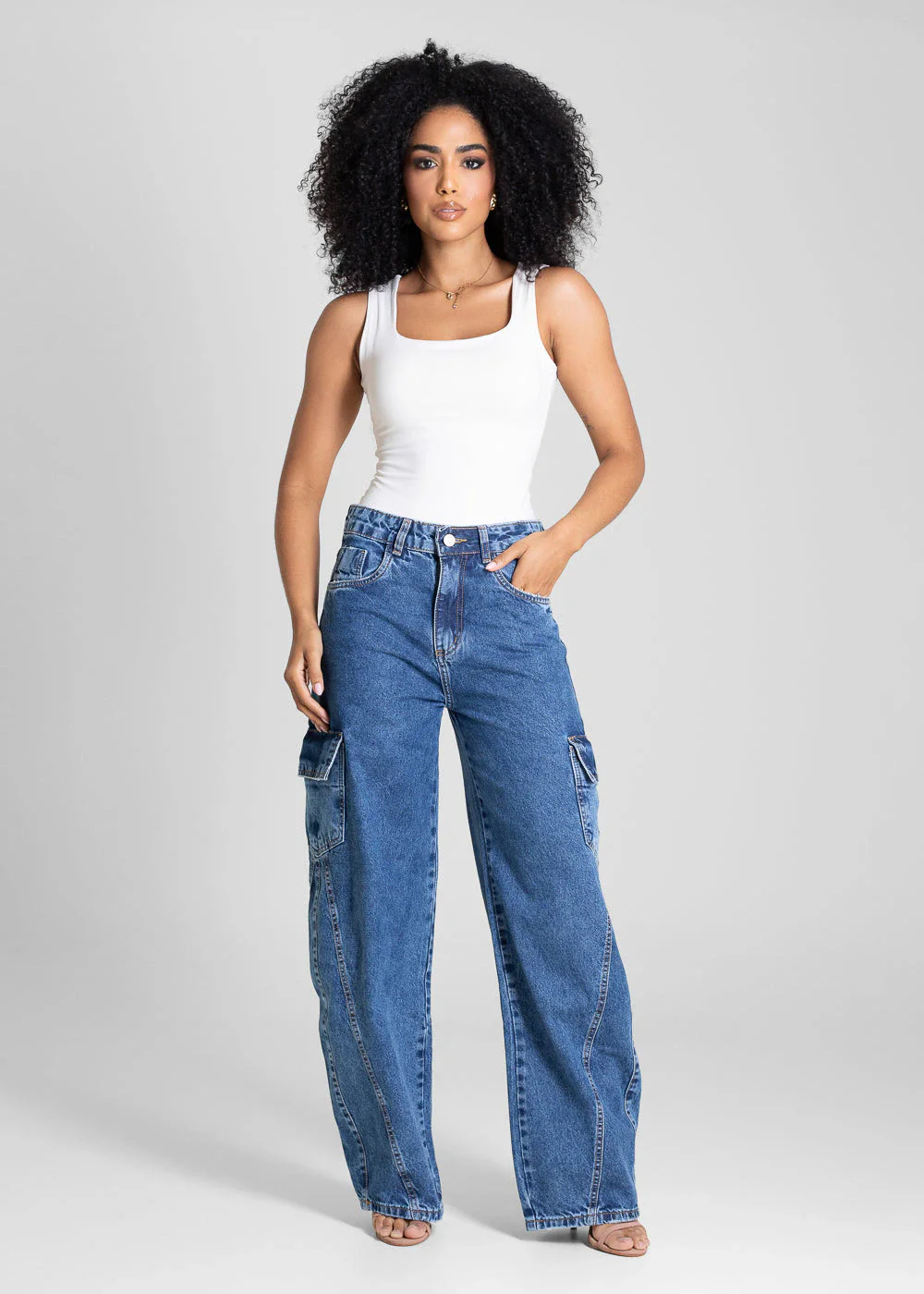 Calça Jeans Sawary Balloon Cargo - 283231 AZUL